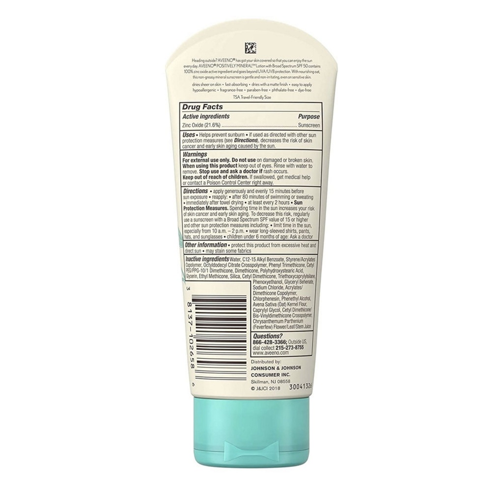 Aveeno Positively Mineral Sensitive Skin Sunscreen 88ml