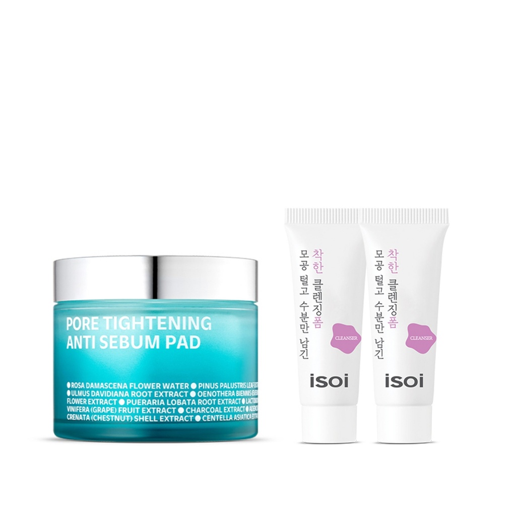 ISOI Pore Tightening Anti-Sebum Pore All Kill Pad 170g 60p + Moisture Cleansing Foam 7ml 2p Set