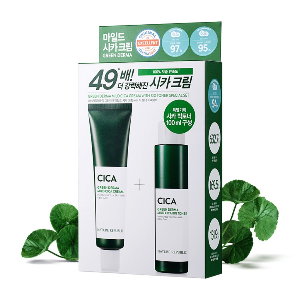 Nature Republic Green Derma Mild Cica Cream with Big Toner Special Set