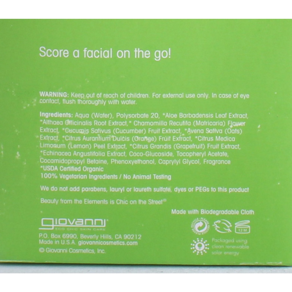 Giovanni Refreshing Facial Cleansing Towelette