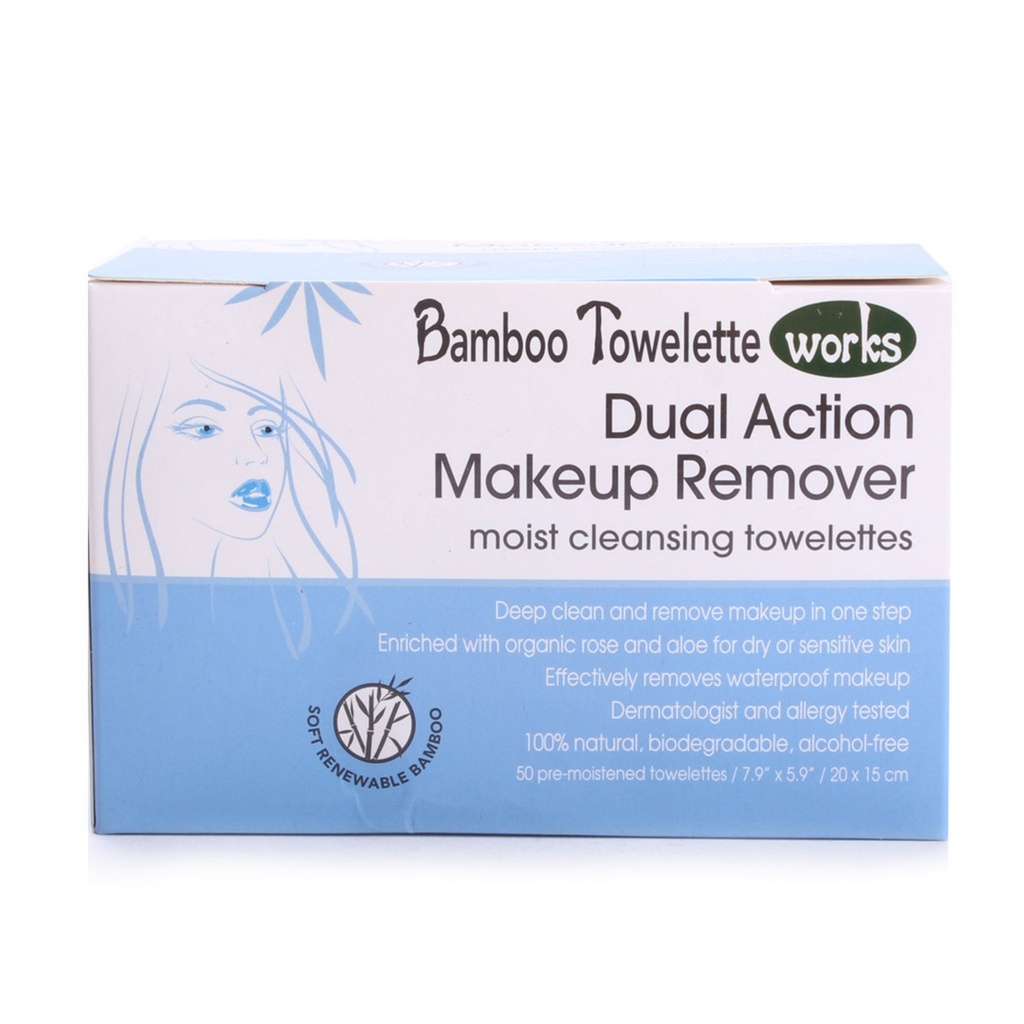 Bamboo Towel Works Dual Action Makeup Remover Moist Cleansing Towelette 20 x 15cm
