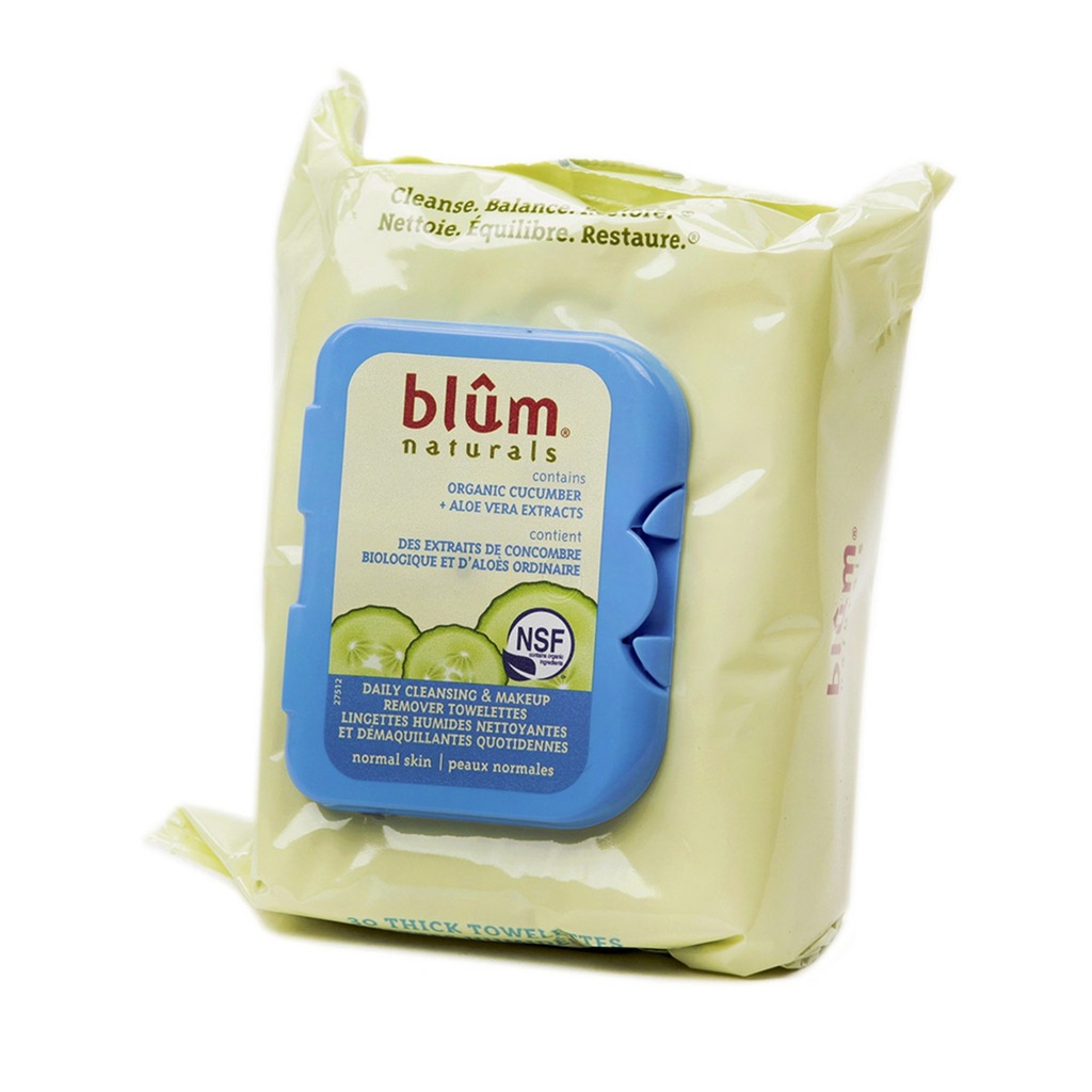 Bloom Naturals Daily Cleansing & Makeup Remover Towelette Cucumber + Aloe Vera Extract