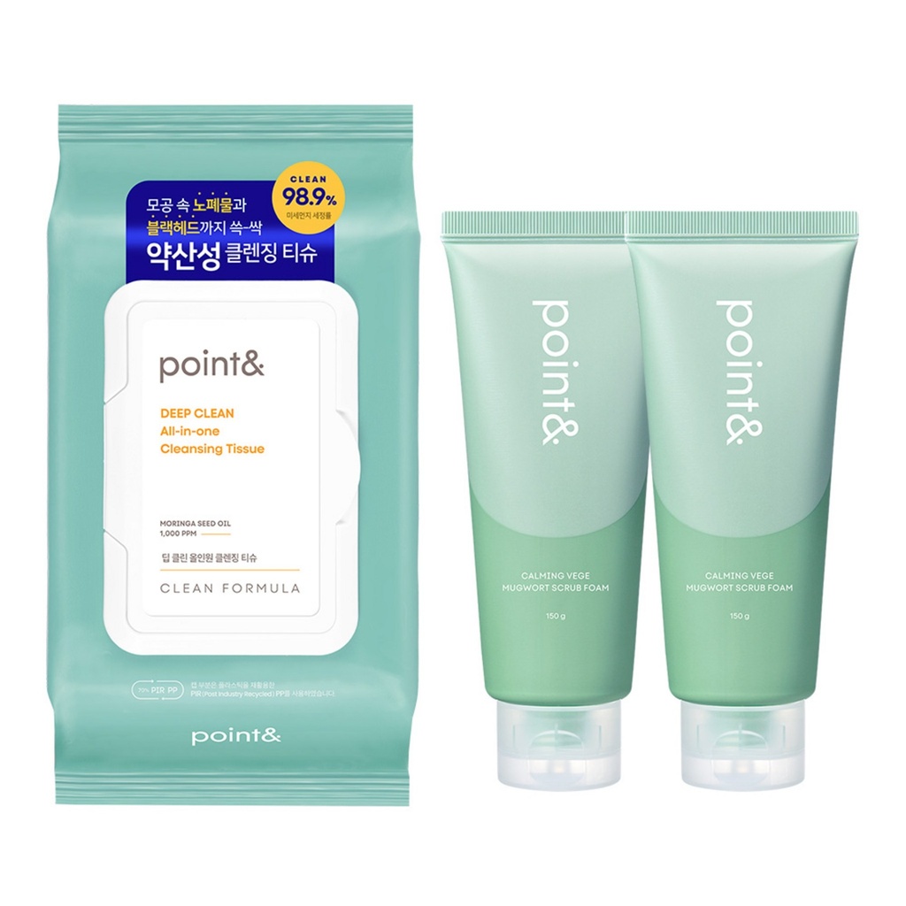 Point and Deep Clean All-in-one Cleansing Tissue 80 sheets 1p + Point and Soothing Veggie Mugwort Scrub Foam 150g 2p