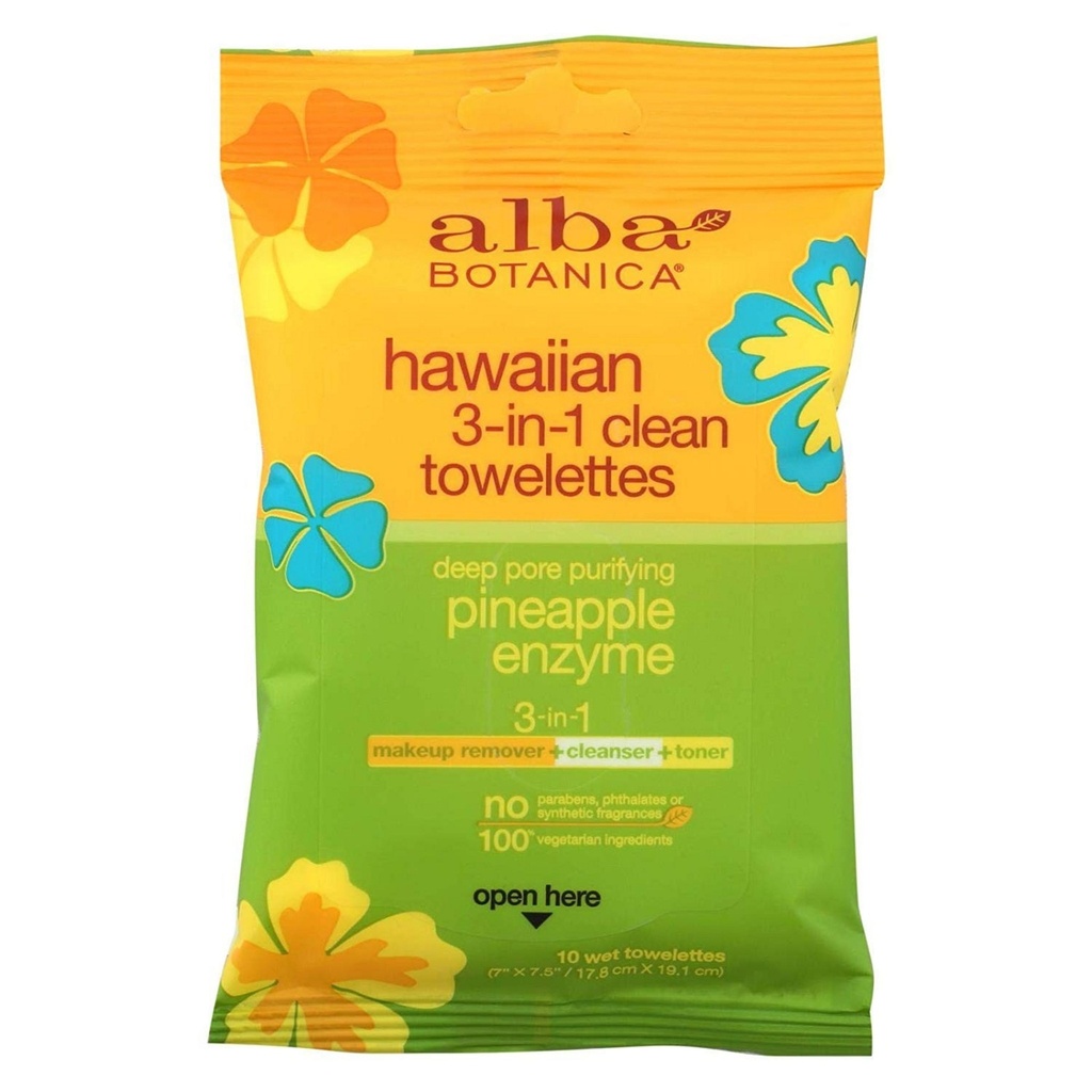 Alba Botanica Hawaiian 3-in-1 Towelette Deep Pore Purifying Pineapple Enzyme