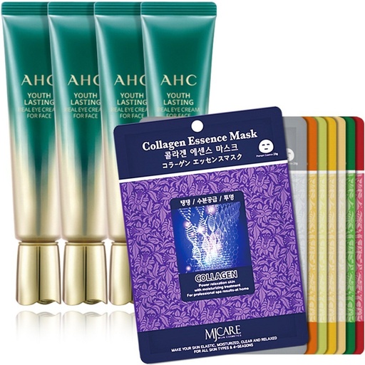 [SKU_2SM2OHJ_56R5093] AHC Real Eye Cream For Face 4p + MJ CARE Essence Mask Pack 8 types 100p Set