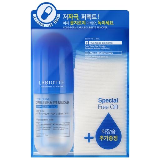 [SKU_3DXR76_9YOXKX] Labiotte Codederm Capsule Lip & Eye Remover 110ml + Cotton Pad 30p