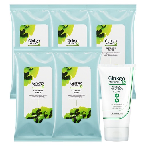 [SKU_2FR3LCH_3IX5B31] Charm Zone Ginkgo All New Cleansing Tissue 10 sheets x 5pcs + Ginkgo Cleansing Foam 40ml